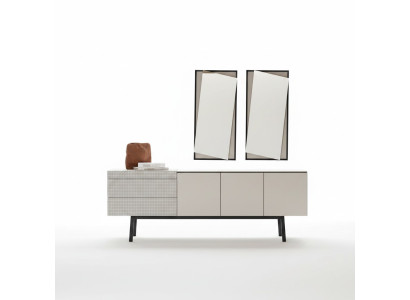 Weißes Holz Esszimmer Set mit Sideboard und Spiegel modern