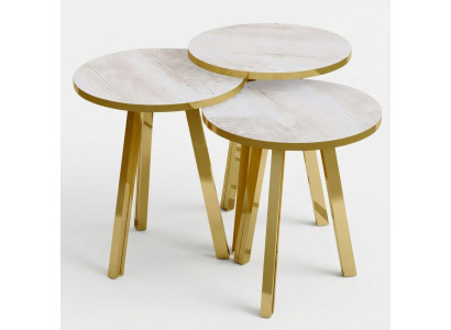 Elegantes Beiges Holz- und Metall Couchtisch-Set im modernen Stil