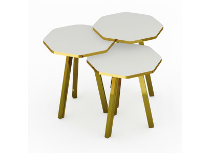 Elegantes Weißes Couchtisch-Set aus Holz und Metall in Modernem Design