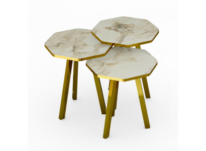 Elegantes Beiges Holz-Metall Couchtisch-Set für modernes Wohnzimmer