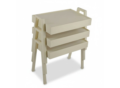 Weiße Holz Couchtisch-Set modern elegant für Wohnzimmer