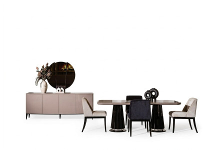Elegantes 7-teiliges Esszimmer Set in Beige aus Holz und Glas