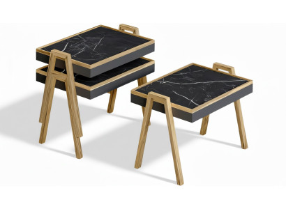 Schwarzes Holz Couchtisch-Set im modernen Design