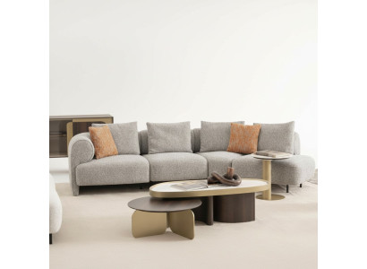 Moderner Wohnzimmer Set aus Stoff und Holz in Grau