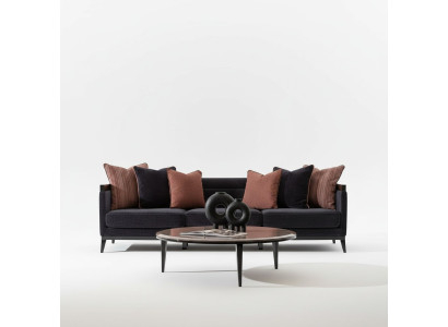 Elegantes schwarzes 4-Sitzer Sofa aus Textil und Holz