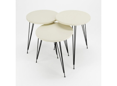 Elegantes Beigefarbenes Couchtisch-Set aus Holz und Metall