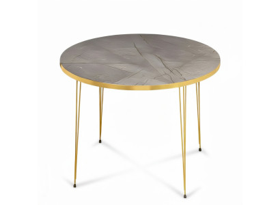Moderner grauer Couchtisch aus Holz und Edelstahl
