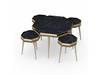 Elegantes Wohnzimmer-Set Schwarz Holz Edelstahl Modern