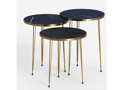 Elegantes schwarzes Couchtisch-Set aus Holz und Edelstahl