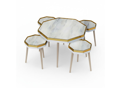Elegantes weißes Wohnzimmer-Set aus Holz und Edelstahl im modernen
