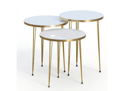 Elegantes weißes Couchtisch-Set aus Holz und Edelstahl