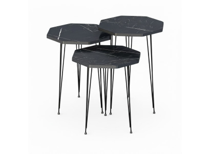 Elegantes schwarzes Couchtisch-Set aus Holz und Metall