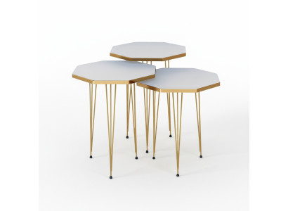Elegantes weißes Couchtisch-Set aus Holz und Edelstahl