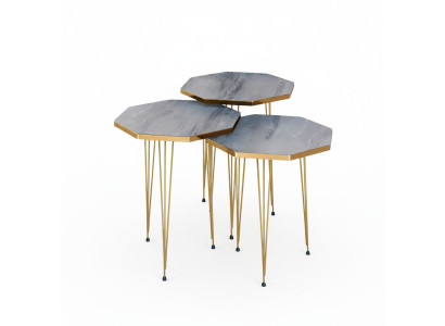Elegantes graues Couchtisch-Set aus Holz und Edelstahl