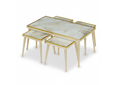 Elegantes weißes Wohnzimmer-Set aus Holz und Edelstahl im modernen