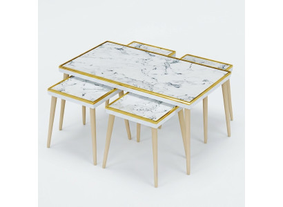 Elegantes weißes Wohnzimmer-Set aus Holz und Edelstahl