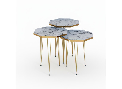 Elegantes weißes Couchtisch-Set aus Metall im modernen Design
