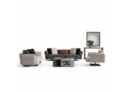 Moderner beige-grauer Wohnzimmer Set aus Textil und Holz