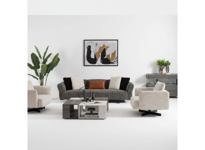 Moderner Beiger Sessel aus Textil und Holz