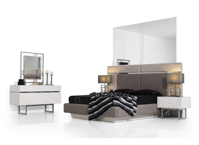 Elegantes weißes Schlafzimmermöbelset aus Holz und Glas