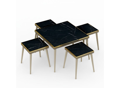 Elegantes Wohnzimmer-Set Schwarz Holz Edelstahl modern