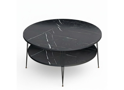 Eleganter schwarzer Couchtisch aus Holz mit Edelstahl-Design