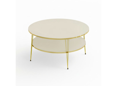 Eleganter Beigefarbener Couchtisch aus Holz mit Edelstahl-Details