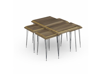 Eleganter brauner Couchtisch mit Beistelltischen aus MDF und Edelstahl
