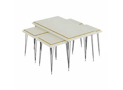 Weißer moderner Couchtisch mit Beistelltischen aus MDF und Edelstahl