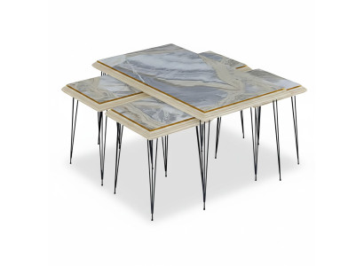 Grauer MDF Edelstahl Couchtisch mit Beistelltischen modern