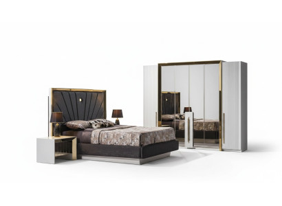 Elegantes weißes Holz-Möbelset für Schlafzimmer mit Bett, Nachttischen