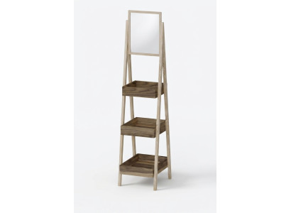 Elegantes Holzregal mit Spiegel in Beigeton für Wohnzimmer und Flur
