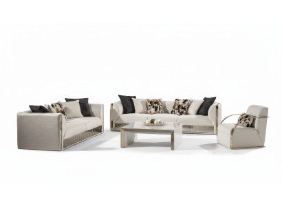 Modernes weißes Wohnzimmer Set aus Holz und Textil