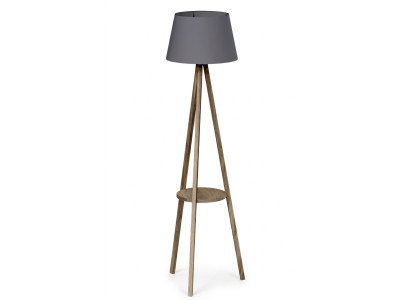 Stehlampe mit Regal aus Holz in Grau modernes Design