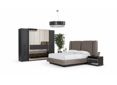 Grau Holz Schlafzimmer-Set modern mit Bett, Nachttischen