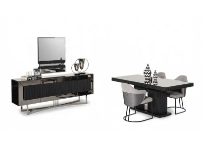 Elegantes graues Esszimmer Set aus Holz mit Spiegel und Sideboard