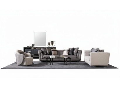 Moderner Wohnzimmer Set aus Textil in Grau mit Holzrahmen