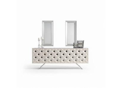 Weißes Sideboard mit Spiegel aus Holz und Glas im modernen Stil