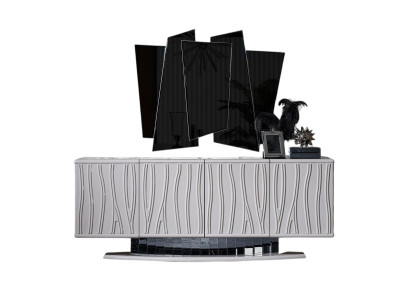 Elegantes Weißes Holz- und Glasmöbel-Set für Esszimmer mit Sideboard