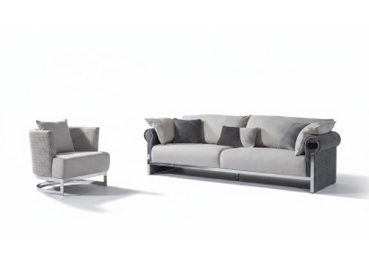 Grau Textil Sofa und Sessel Set modern Wohnzimmermöbel