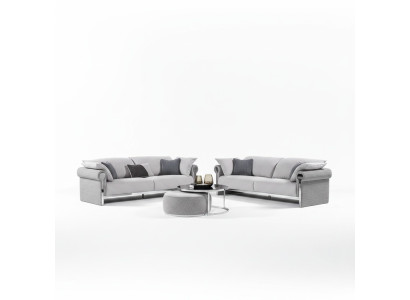 Grau Textil-Sofagarnitur 4+3 Sitzer modern Wohnzimmer Set