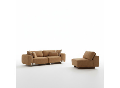 2-tlg. Wohnzimmer Set Braun Holz Textil modern elegant