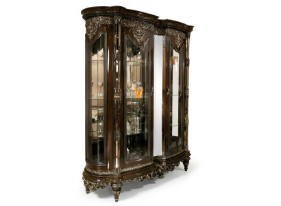 Elegante braune Vitrine aus Holz und Glas in zeitlosem Design