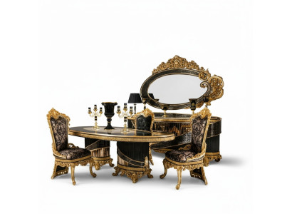 Elegantes schwarzes Esstisch- und Stuhlset aus Holz und Glas