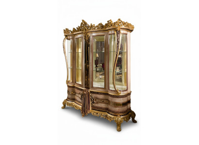 Beige Holz-Glas Vitrine im eleganten Stil
