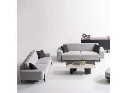 Elegantes graues Wohnzimmer Set aus Textil und Holz