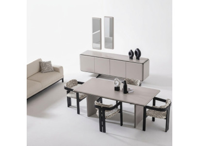 Elegantes 9-tlg. Esszimmer Set aus Holz und Glas in Beige