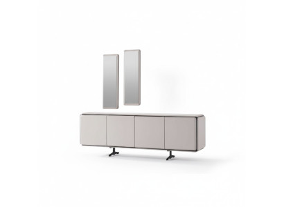 Elegantes Beiges Holz- und Glasmöbelset mit Sideboard und Spiegel