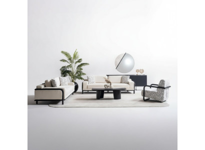Moderner Wohnzimmer Set aus Holz in Beige mit Sofa, Couchtisch