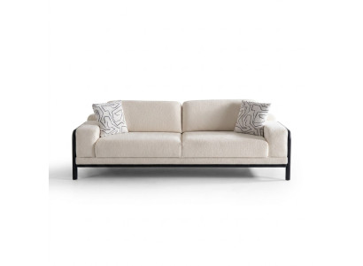 Moderner beiger 3-Sitzer Stoffsofa mit Holzrahmen